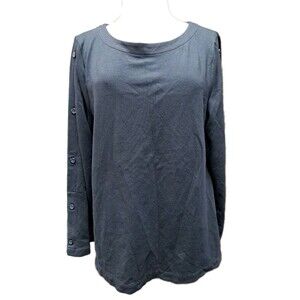 J.Jill Ponte Knit Top Black  Button Detail Sleeve Tee Shirt Heavyweight